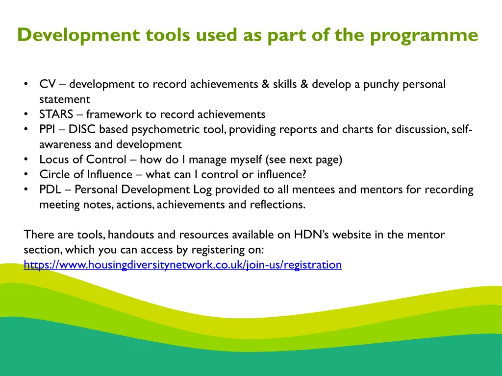 development tools used as part of the programme