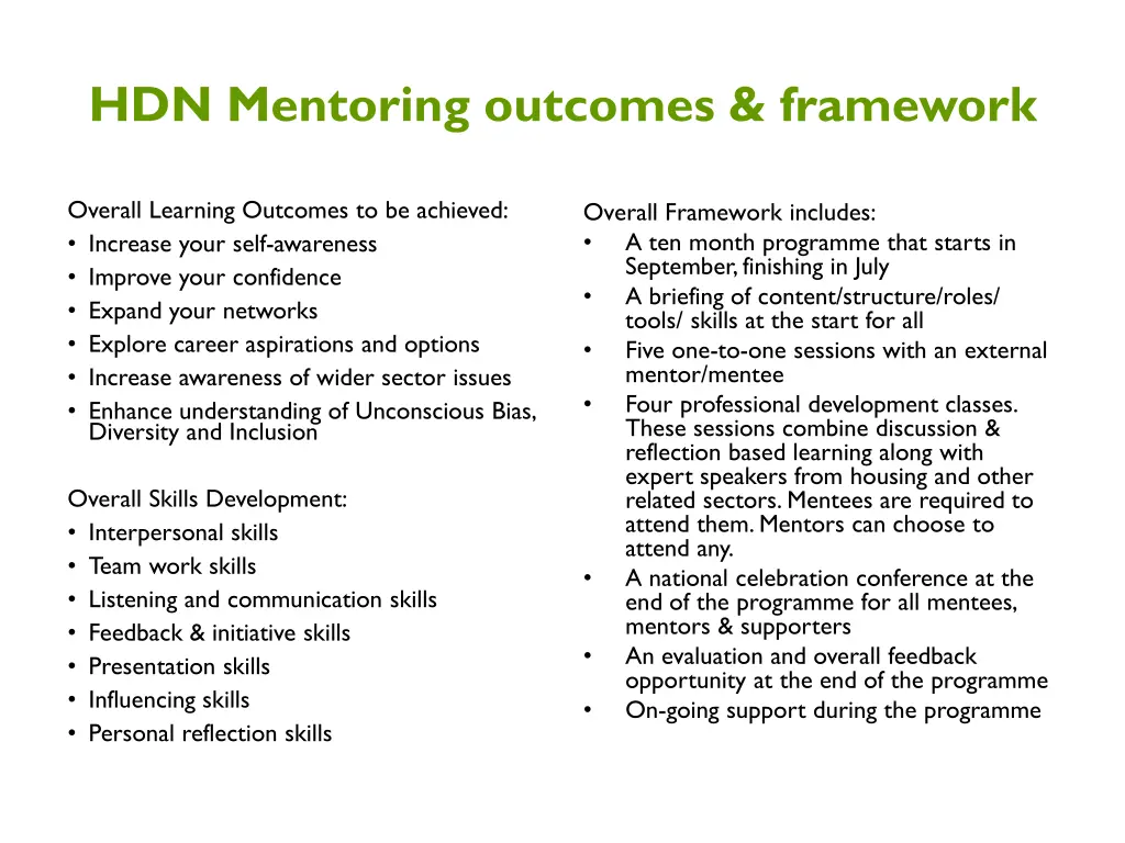 hdn mentoring outcomes framework