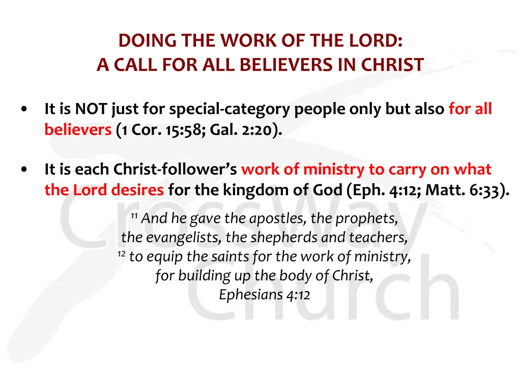 doing the work of the lord a call 1