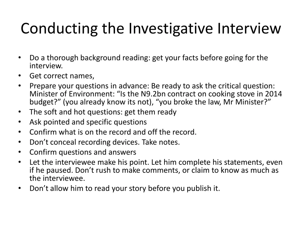 conducting the investigative interview