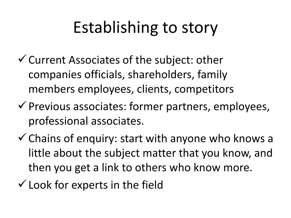 establishing to story