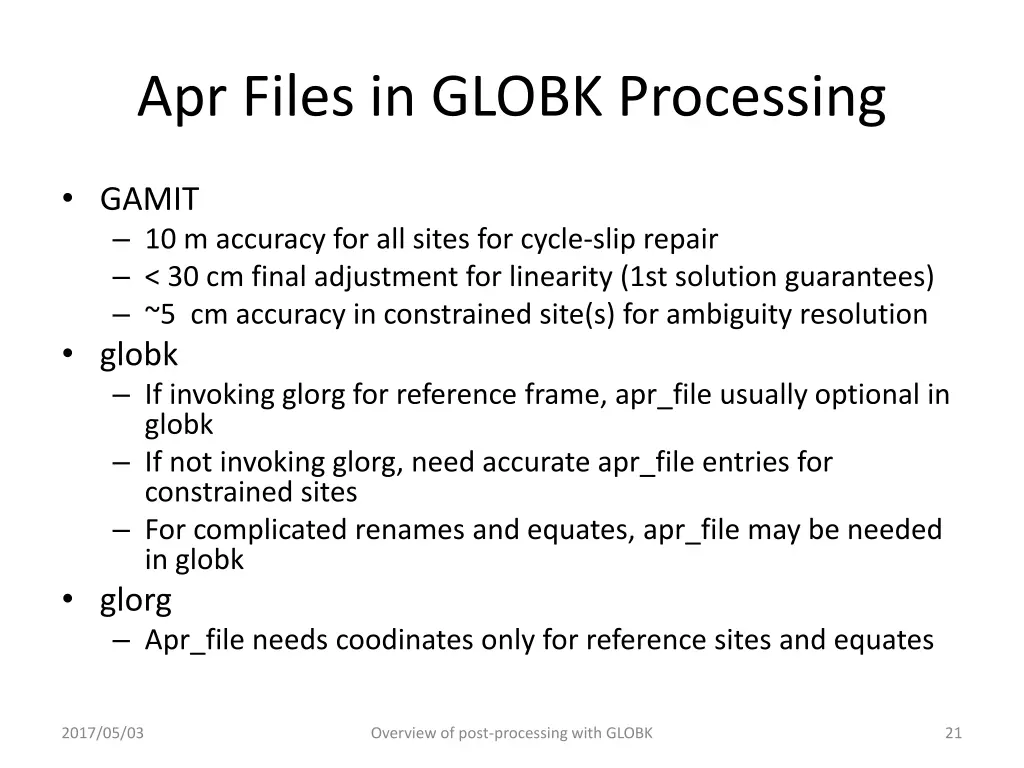 apr files in globk processing