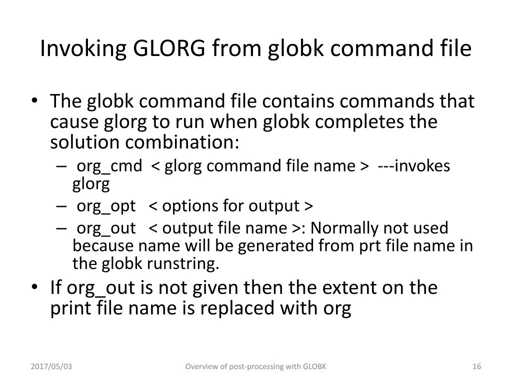 invoking glorg from globk command file