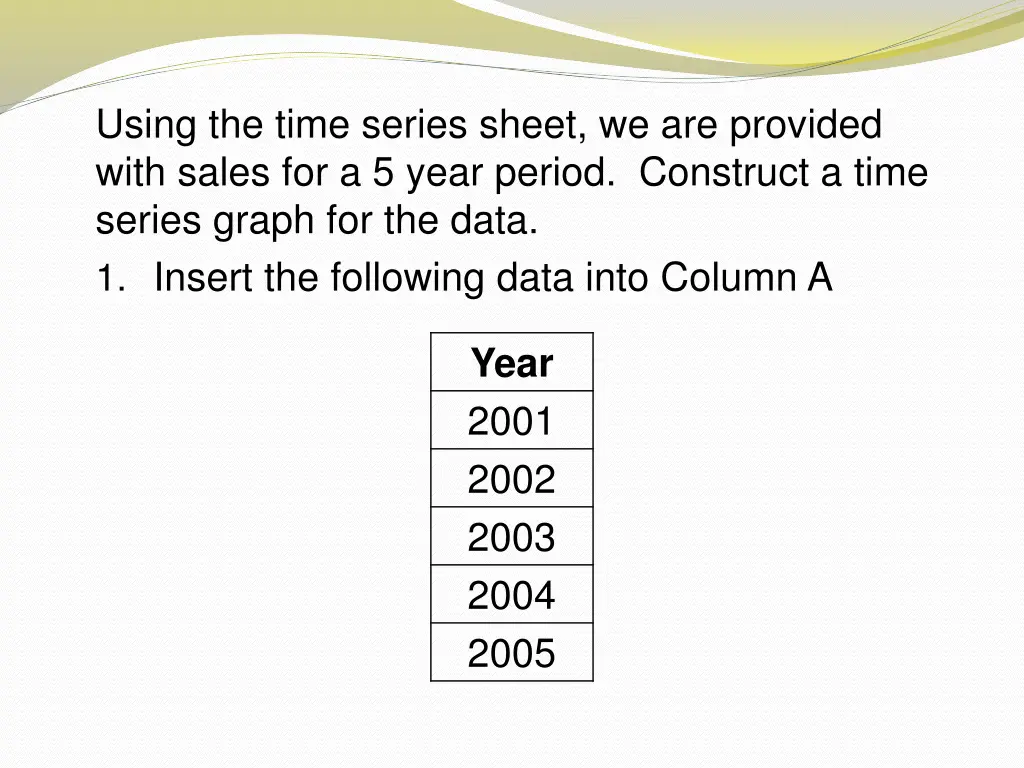 using the time series sheet we are provided with
