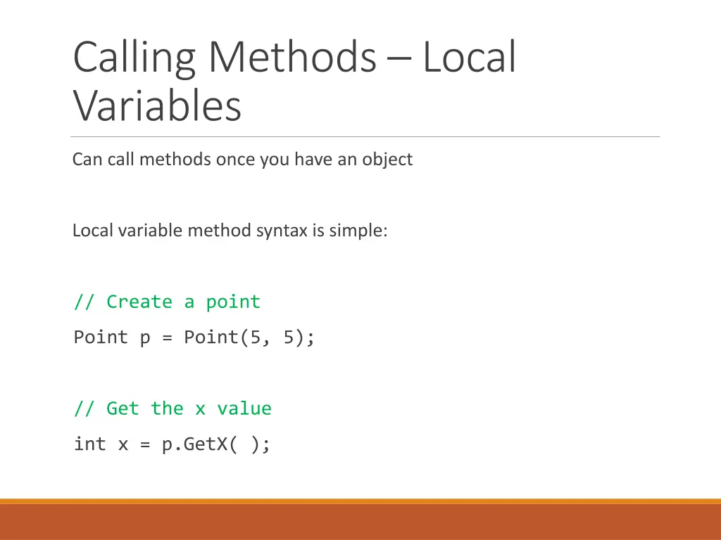 calling methods local variables
