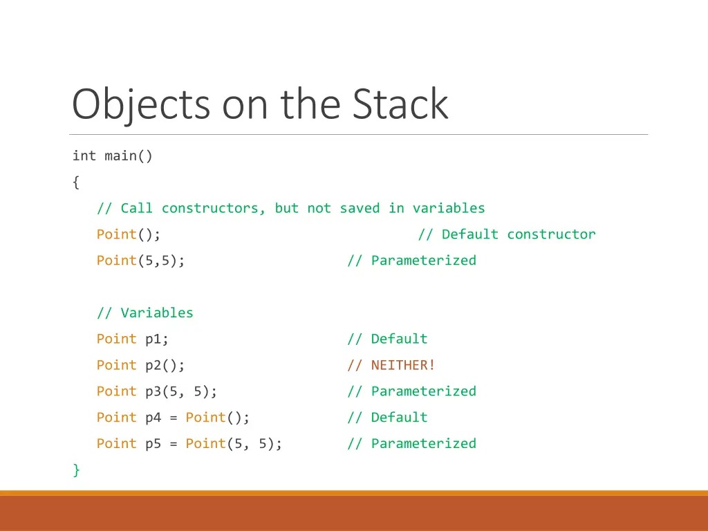 objects on the stack