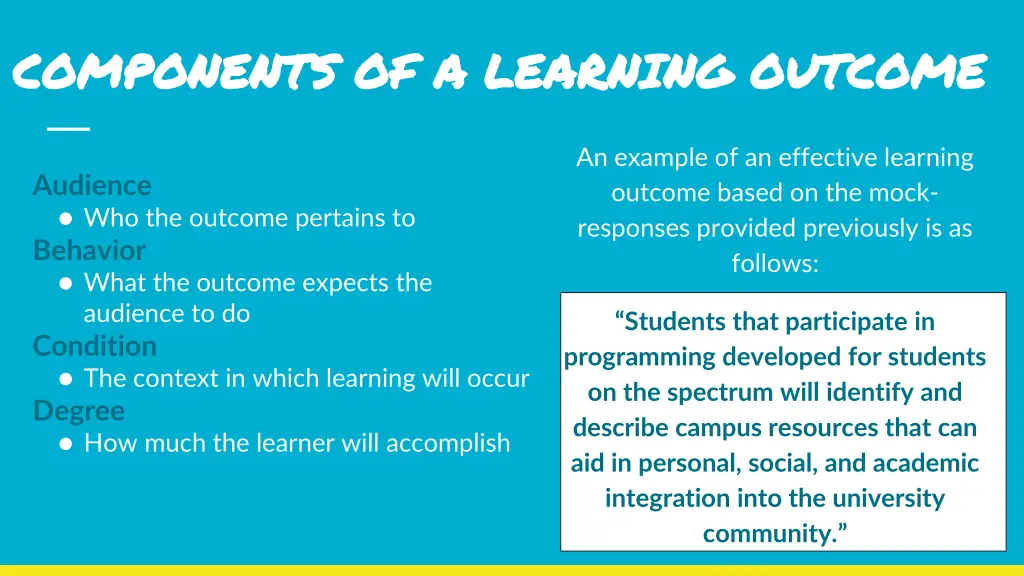 components of a learning outcome components