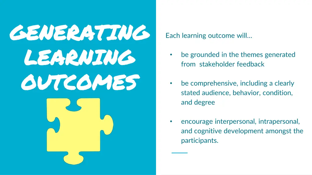 generating generating learning learning outcomes