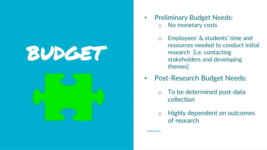 preliminary budget needs o no monetary costs