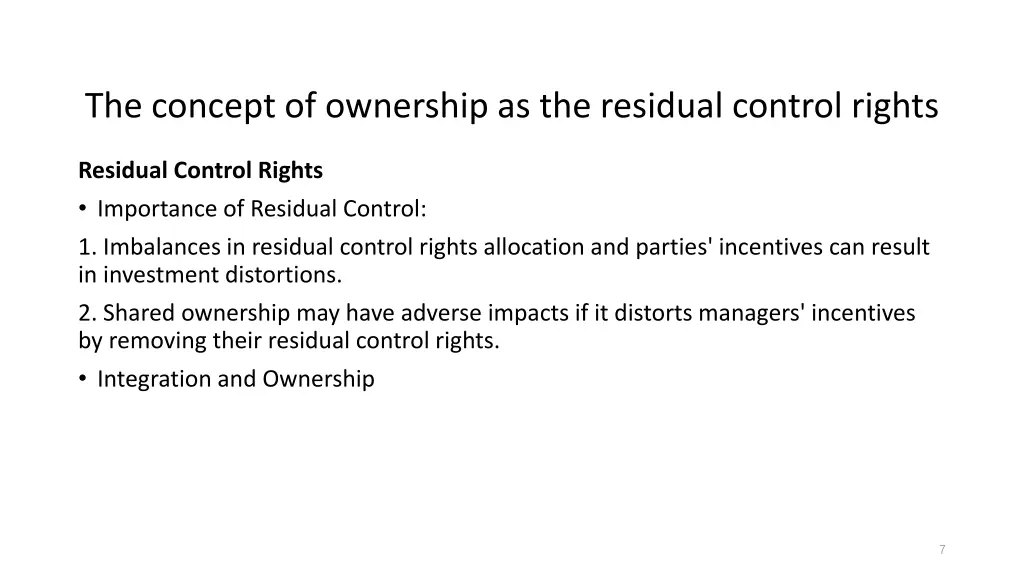 concept of ownership as the residual control