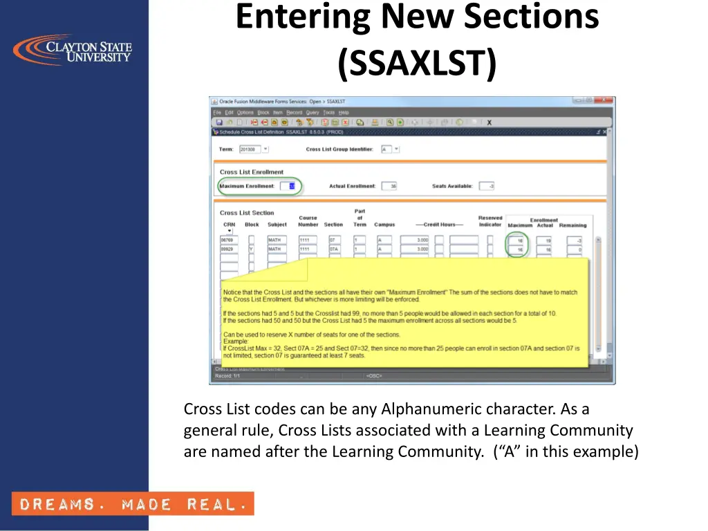 entering new sections ssaxlst