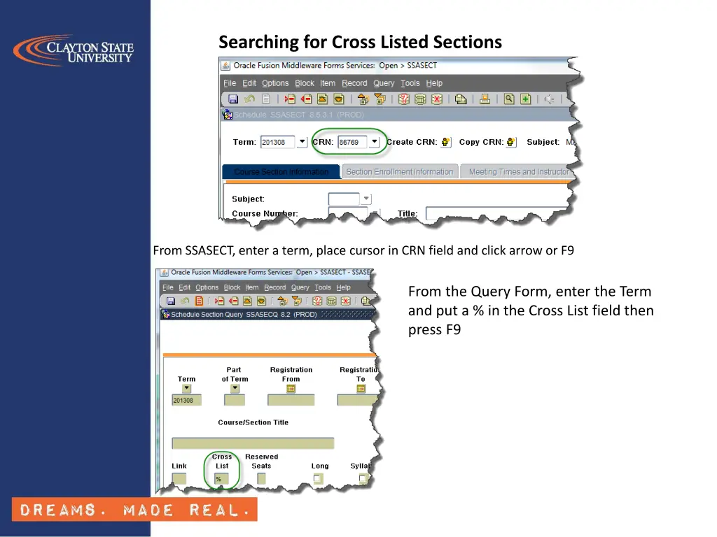 searching for cross listed sections