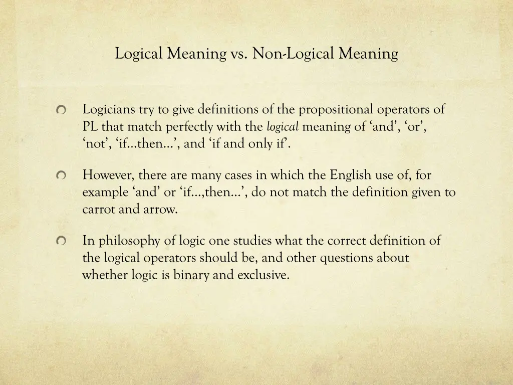 logical meaning vs non logical meaning
