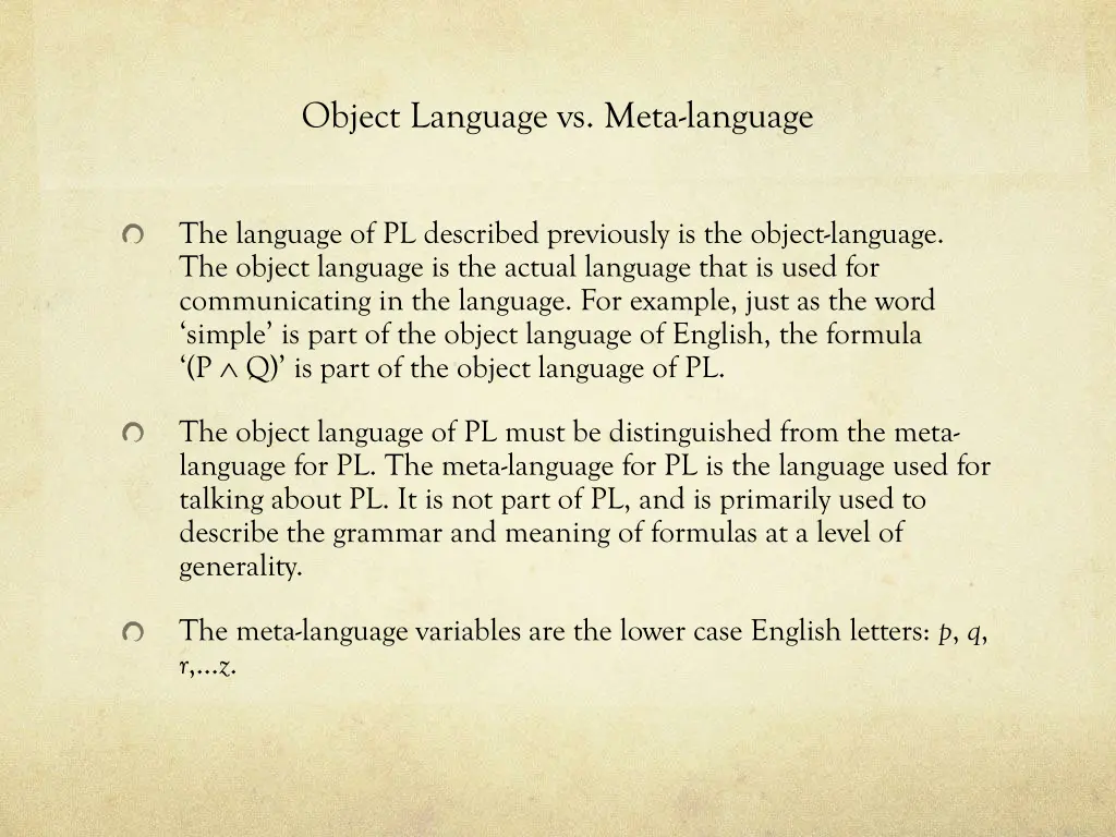 object language vs meta language
