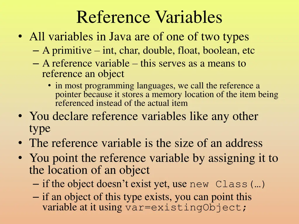 reference variables all variables in java