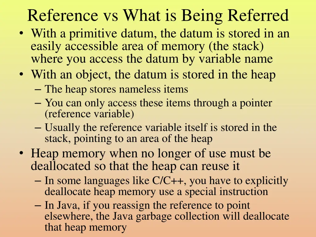 reference vs what is being referred with