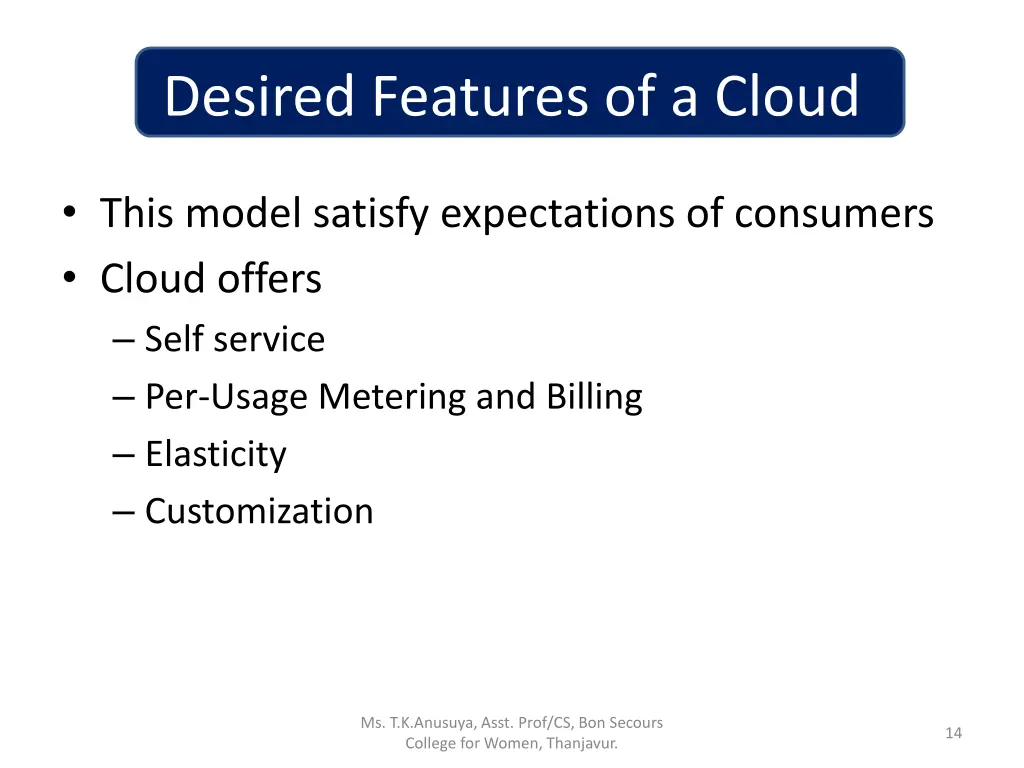 desired features of a cloud