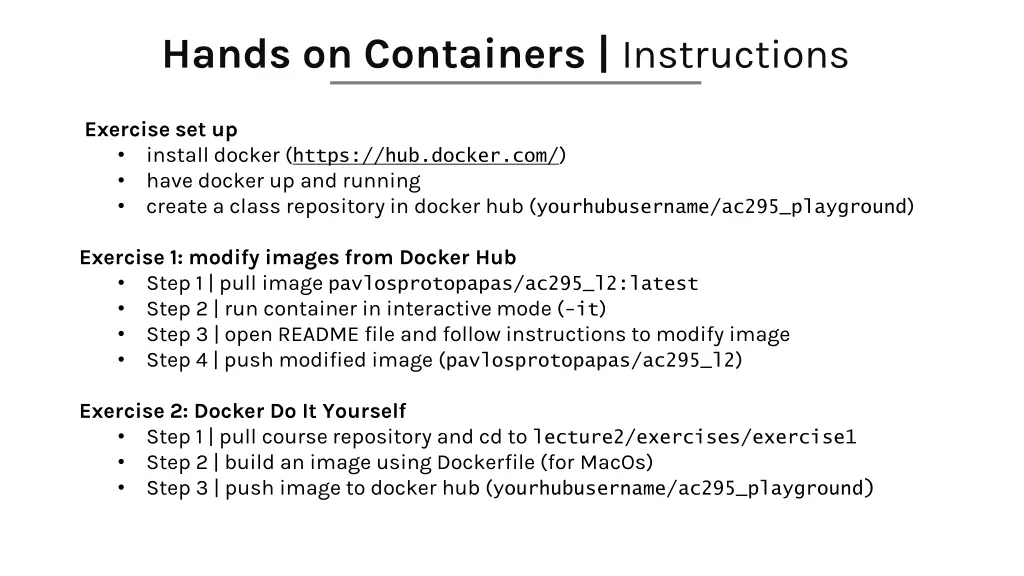 hands on containers instructions