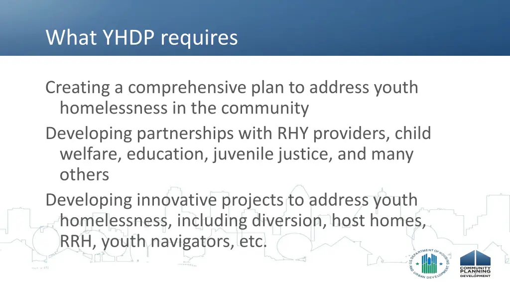 what yhdp requires