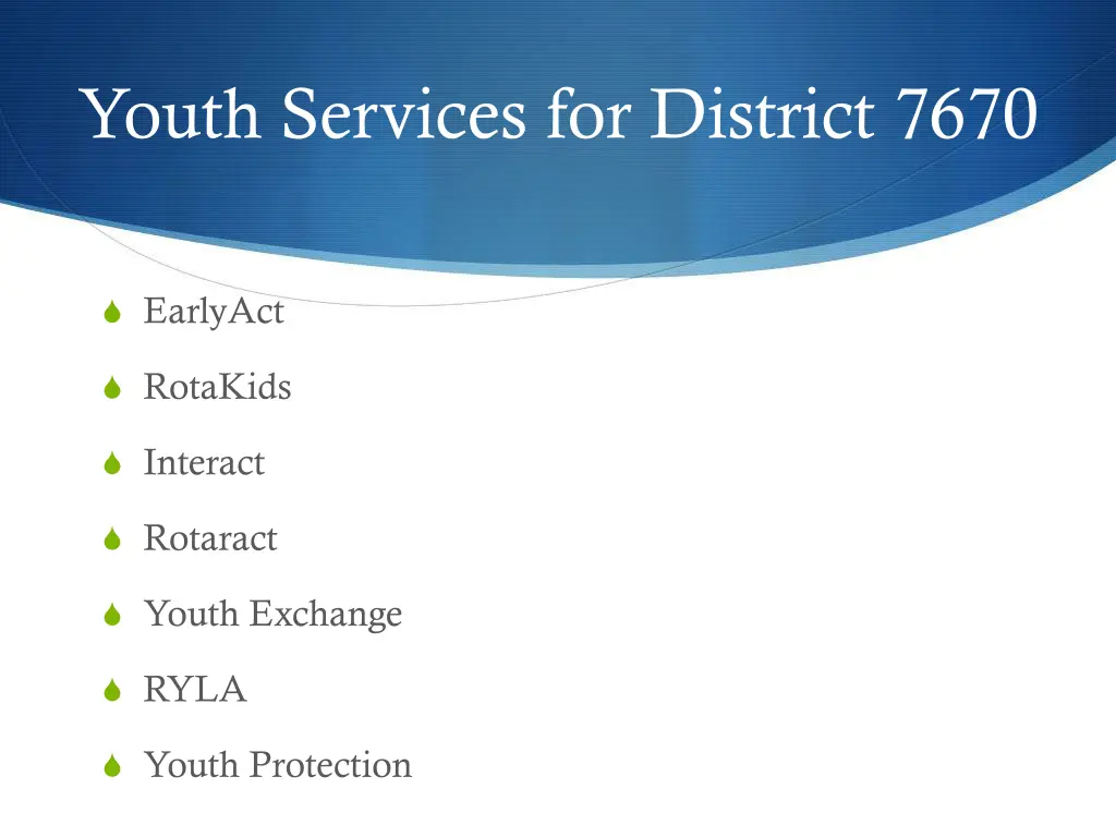 youth services for district 7670