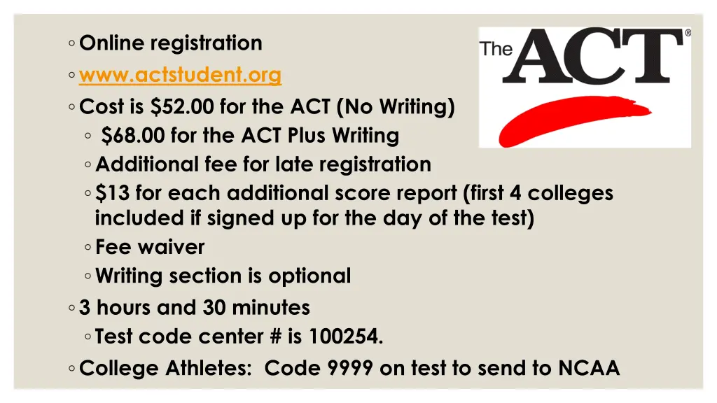 online registration www actstudent org cost