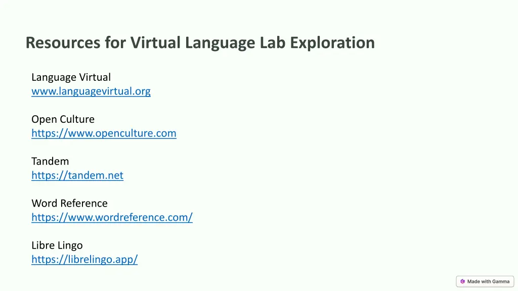 resources for virtual language lab exploration