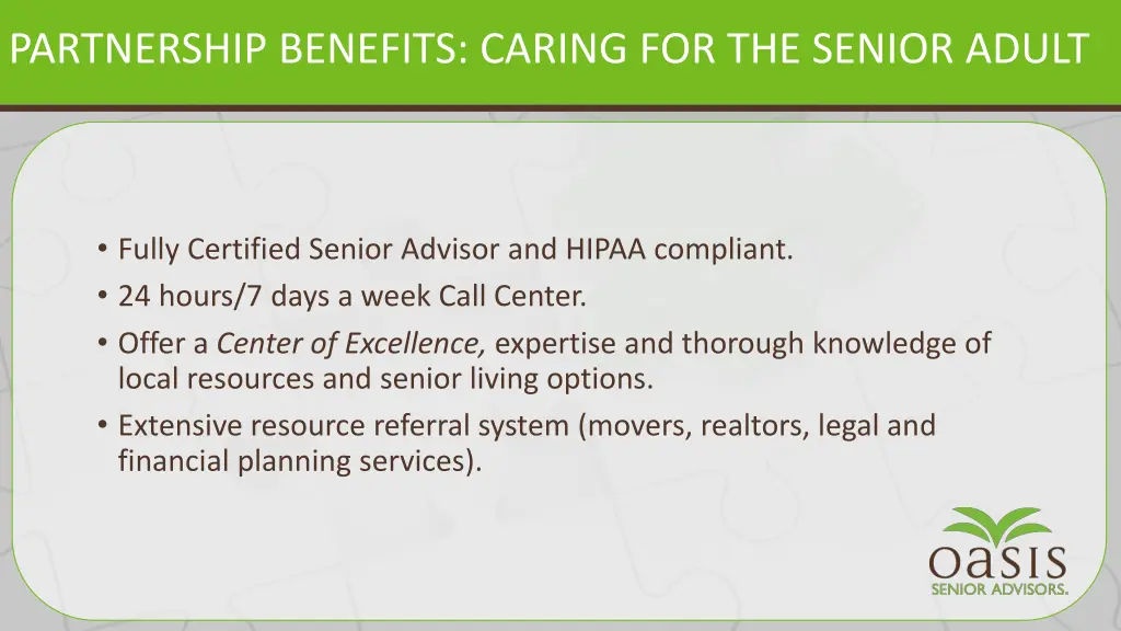partnership benefits caring for the senior adult 1