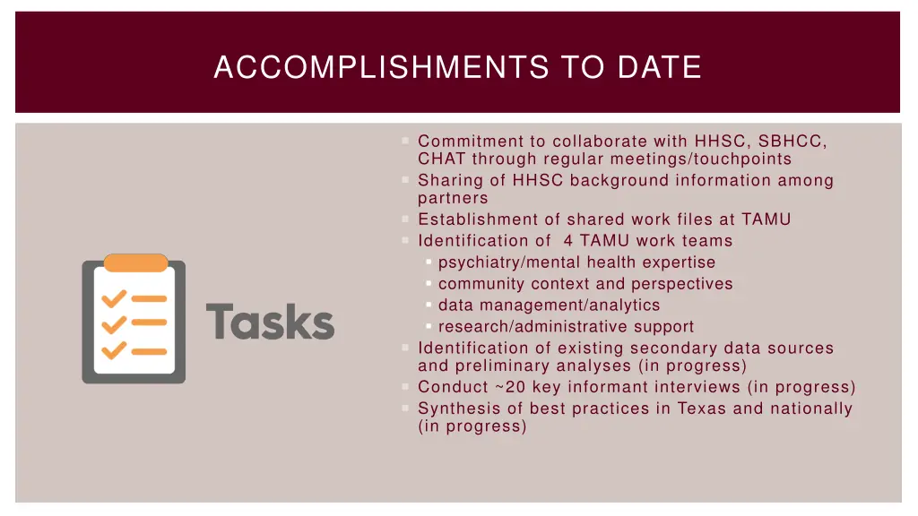 accomplishments to date