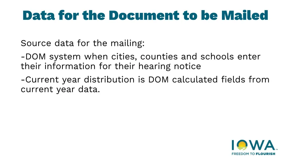 data for the document to be mailed