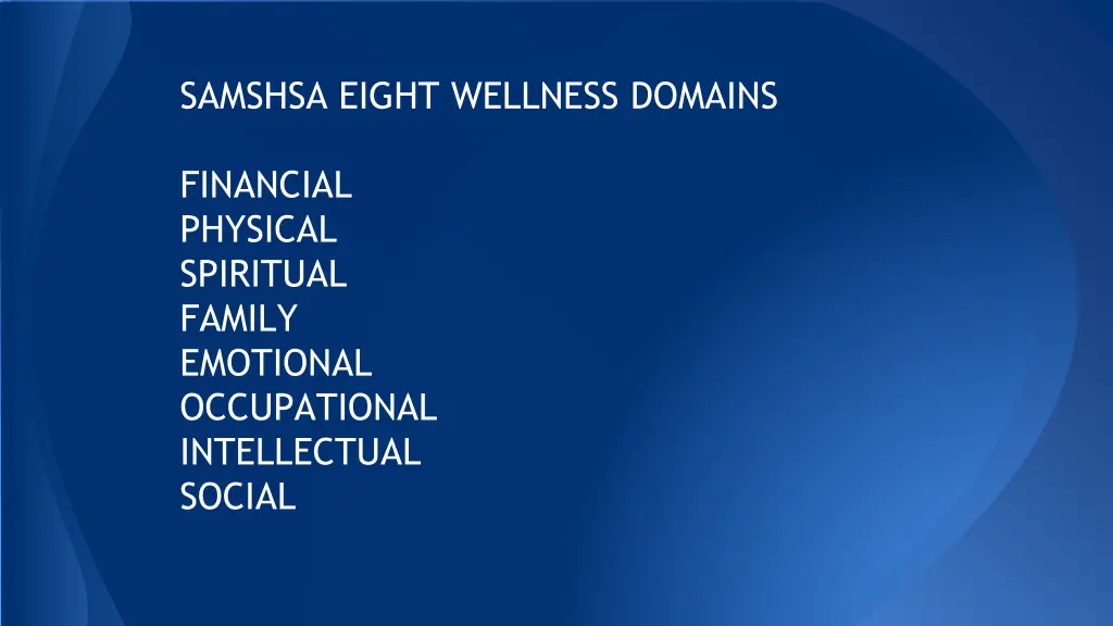 samshsa eight wellness domains