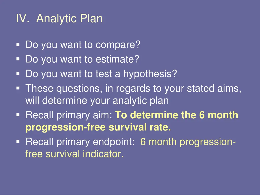 iv analytic plan