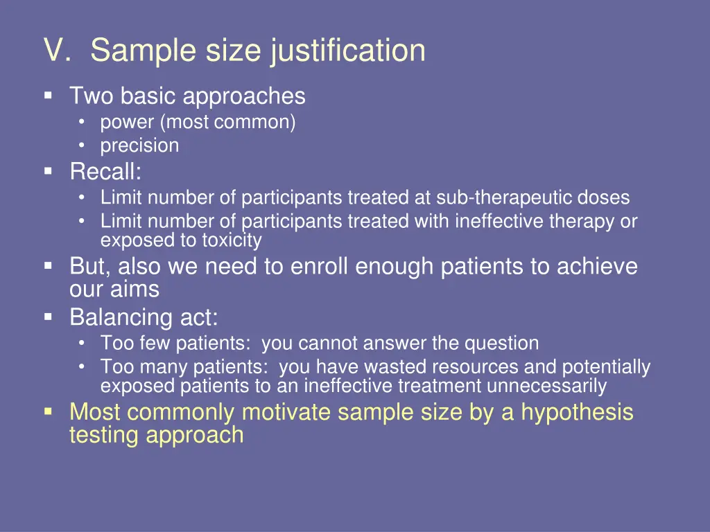 v sample size justification