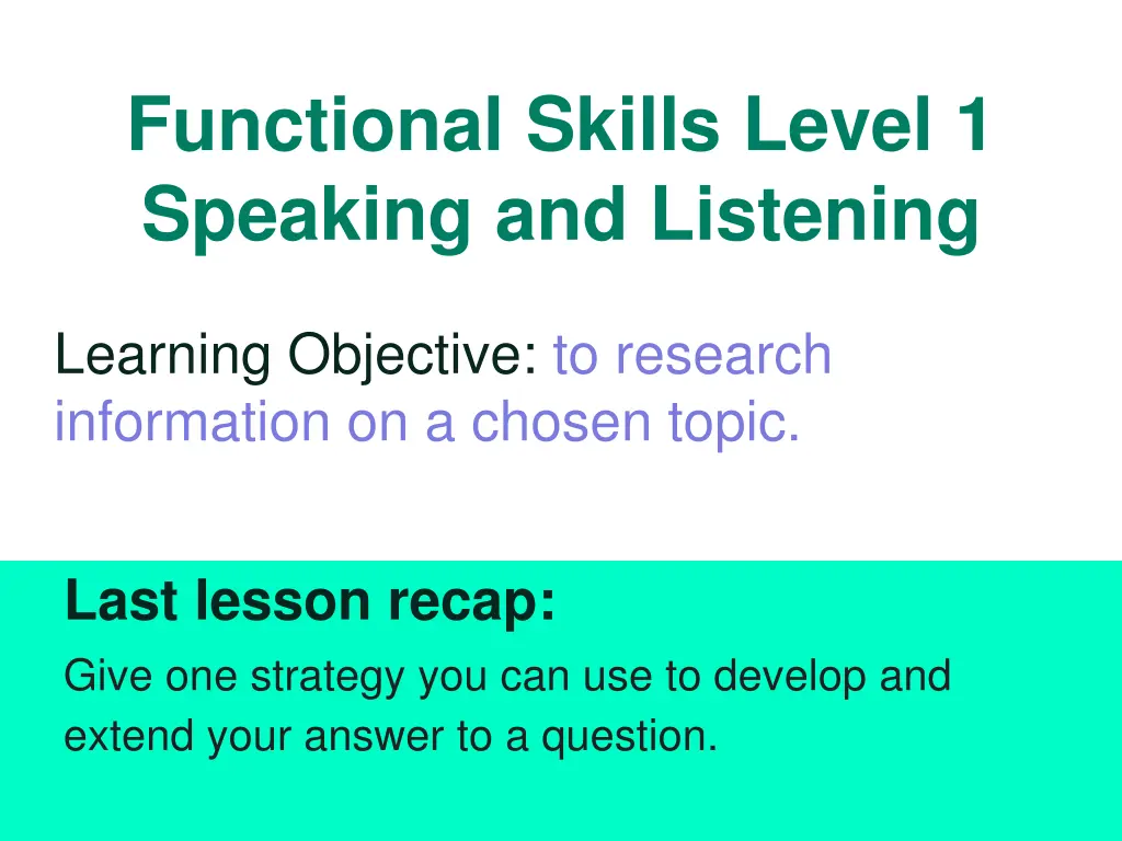 functional skills level 1 speaking and listening