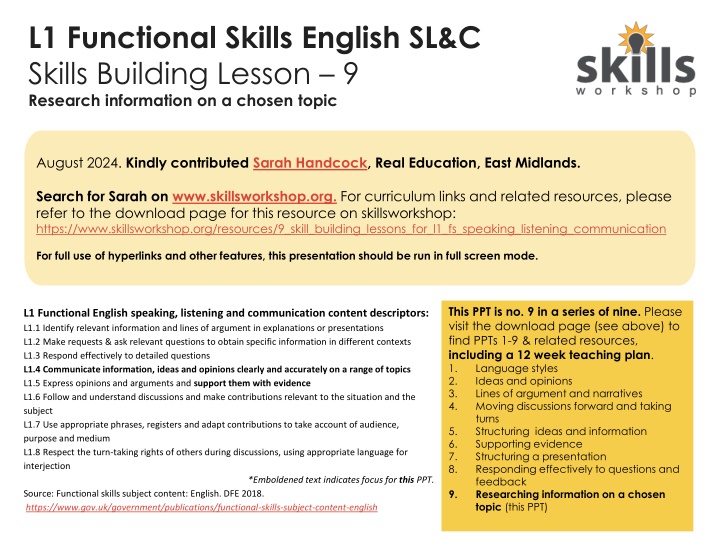 l1 functional skills english sl c skills building