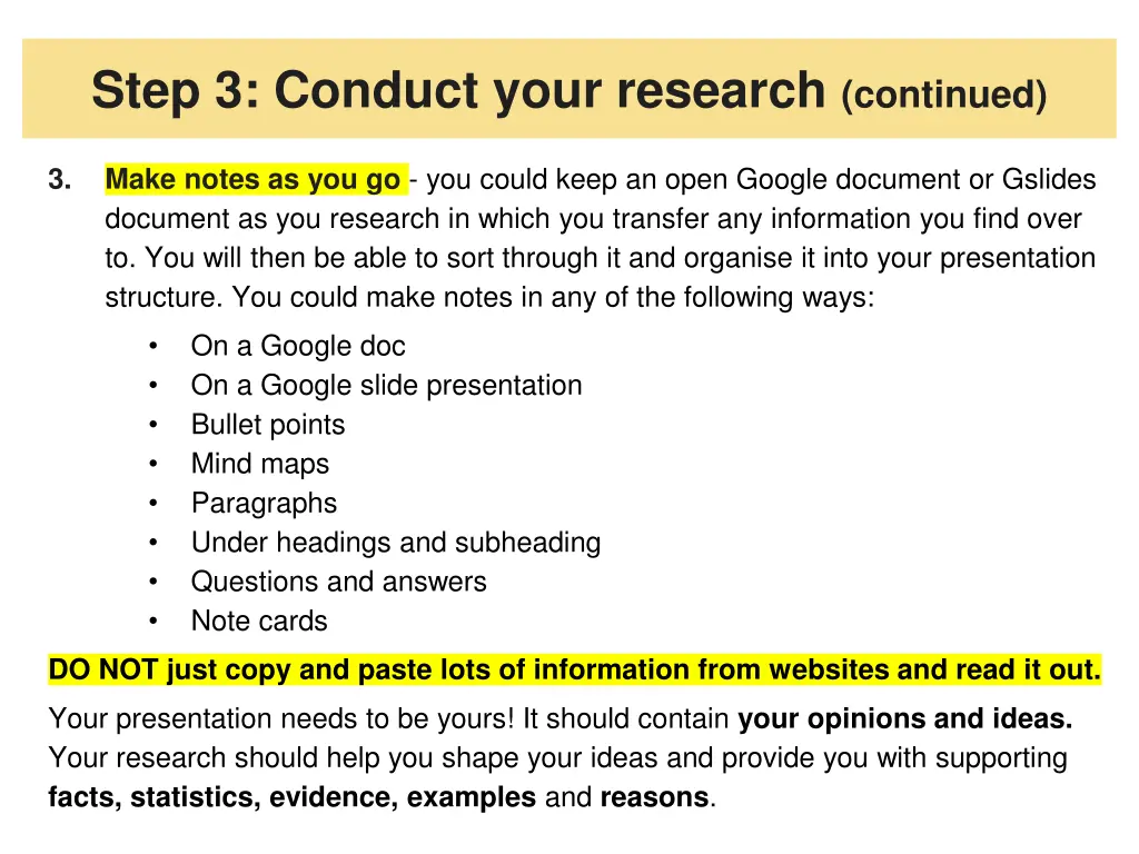 step 3 conduct your research continued