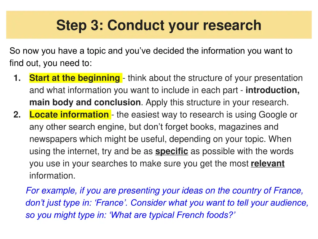 step 3 conduct your research