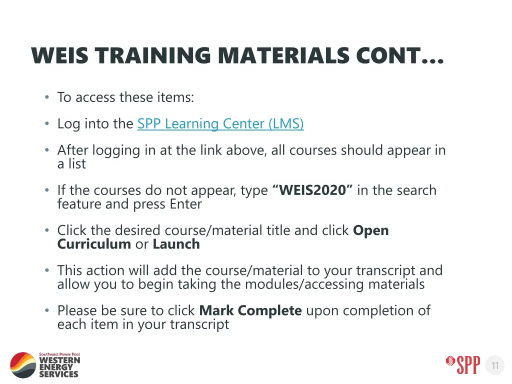 weis training materials cont 1