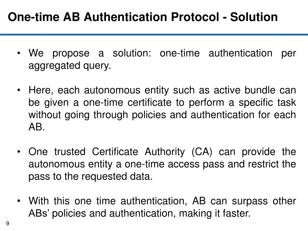 one time ab authentication protocol solution