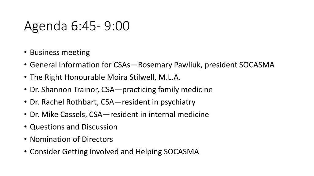 agenda 6 45 9 00