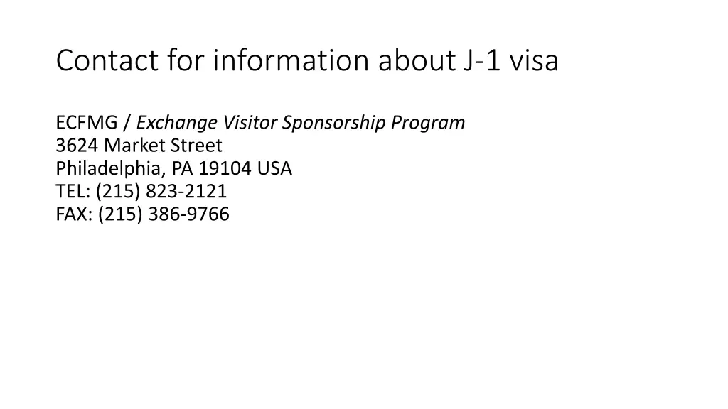 contact for information about j 1 visa