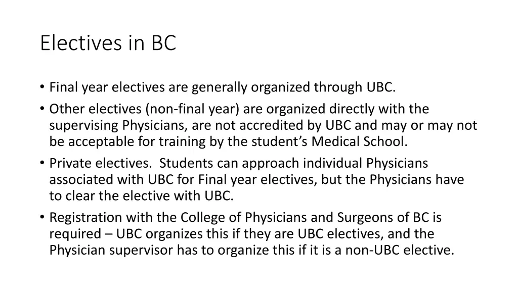 electives in bc