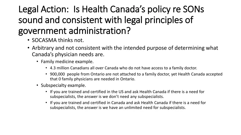 legal action is health canada s policy re sons