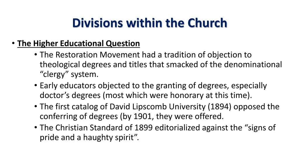 divisions within the church 17