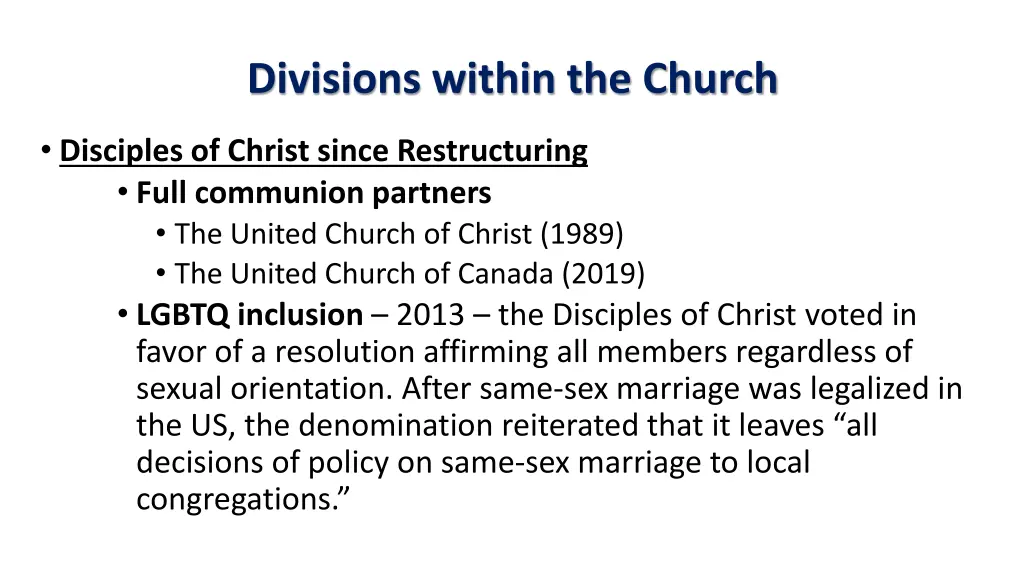 divisions within the church 40