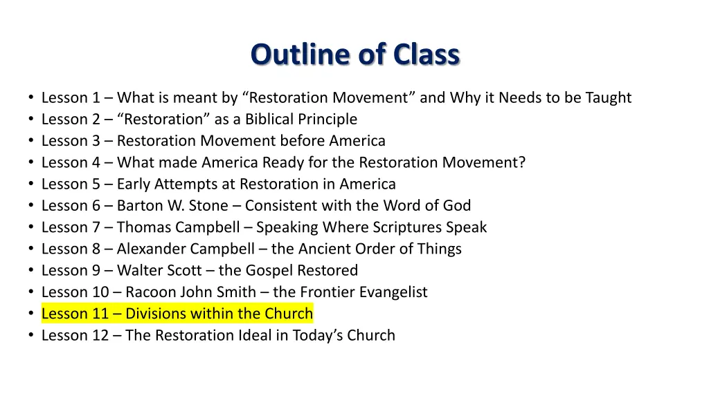 outline of class