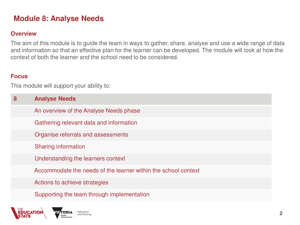 module 8 analyse needs