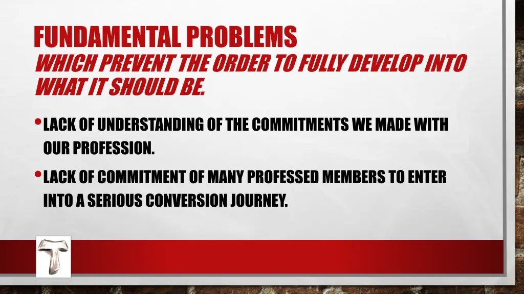 fundamental problems which prevent the order 1