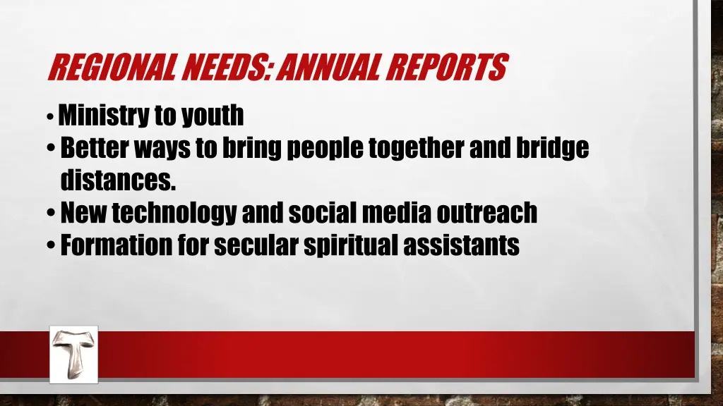 regional needs annual reports ministry to youth