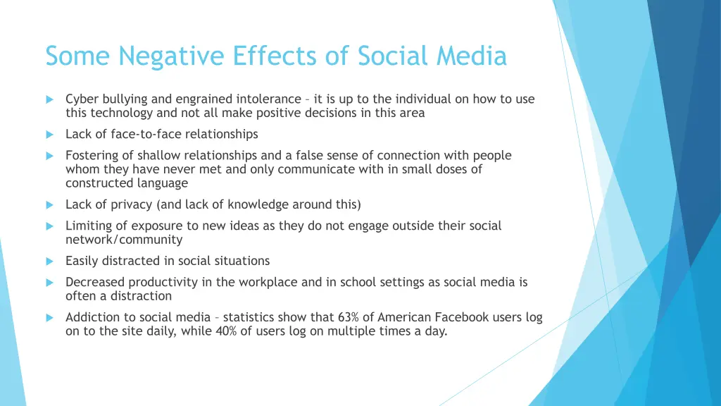 some negative effects of social media