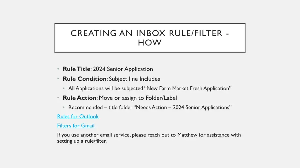 creating an inbox rule filter how